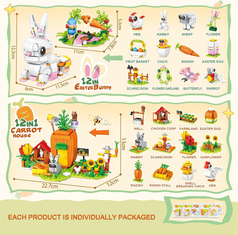 TWERF 24 Packs Fillers-24 1 Sets 6+ Easter Egg in Easter Bunny Carrot House Building Block For Easter Egg Stuffers