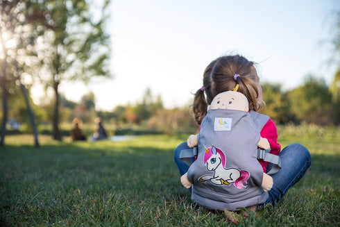 Adjustable Grey Unicorn Doll Carrier for Little Girls
