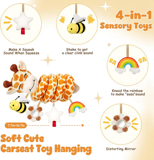 6-12 Stuffed Spiral Car Seat Baby Toys Months, Infant Giraffe Sensory Toys Hanging Stroller Accessories, Newborn Shower