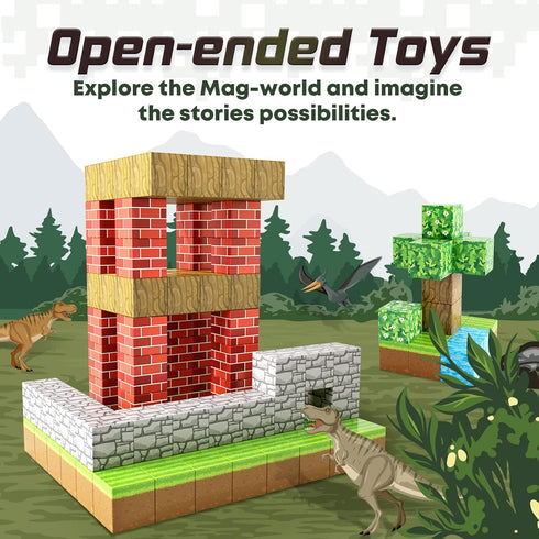 Magnetic Blocks-Build Mine Magnet World Edition, STEM Montessori Sensory Toys for Boys & Girls Age 3+, Fidget Cubes