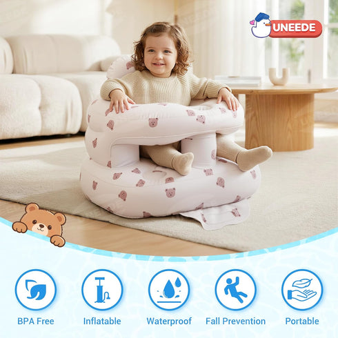 3 UNEEDE Inflatable Baby Seat for Months & up, Infant Floor Baby Chair with Fence & Built in Air Pump, Lightweight