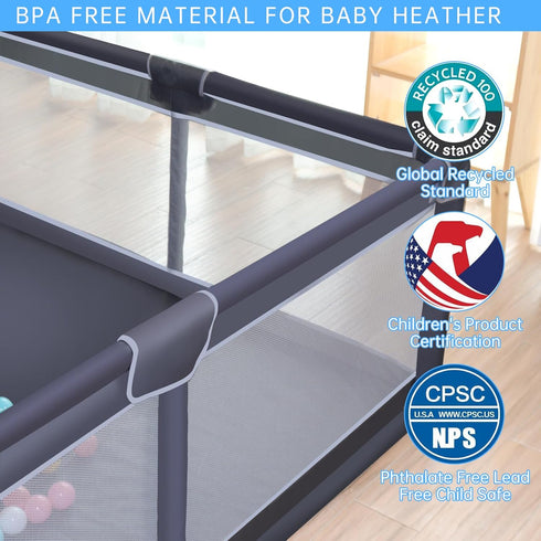 Baby Playpen, 50 x 50 inch Playard for Babies and Toddlers, Grey Baby Fence with Soft Breathable Mesh