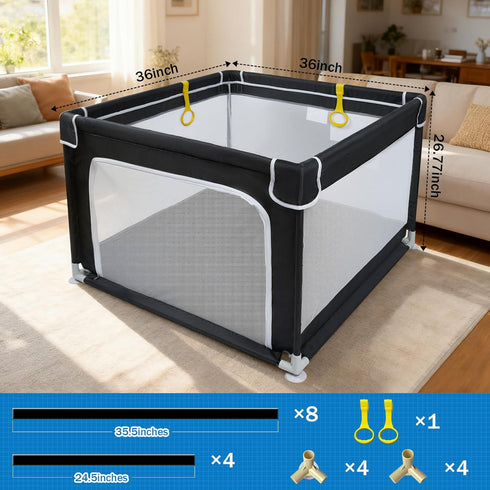 Gates,36"X36"in Baby Playpen for Babies and Toddlers,Small Baby Fence Floor Yard,Soft Breathable Mesh, Anti-Slip Base