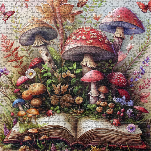 PICKFORU 1000 Mushroom Jigsaw Puzzle Pieces, Magic Book Plant Flower Puzzles Vintage, Challenging for Adults