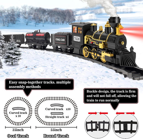 Set, Set 3, 4, 5, 6, 7, 8+ OleFun Train Electric Black Train with Water Steam, Sounds & Lights, Model Christmas Train