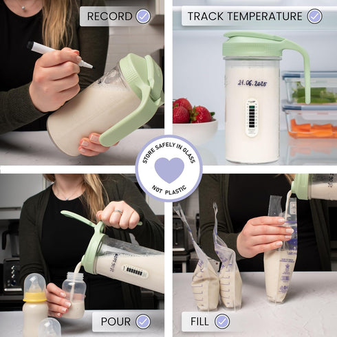 24oz Masontops Breast Milk Storage Kit - Airtight Mason Jar with Handle, Marker & Stick-on Thermometer for New Moms