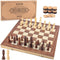 AMEROUS 15'' Wooden Chess & Checkers Set, 2 in 1 Board Games