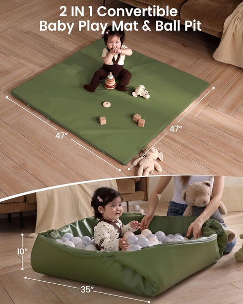 2-in-1 Hikiddy Baby Floor Play Mat : Padded Foam Play Mat for Playpen & Ball Pit for Infants and Toddlers