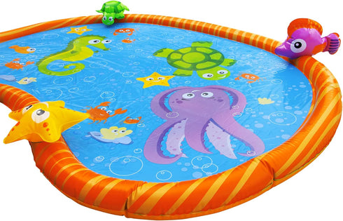 58 3D Summer BANZAI Splash Pad Toddler Water Play Mat, in Outdoor Kids Sprinkler Mat with Sea Characters, Baby Splash