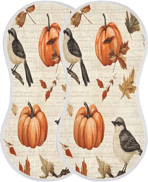 YETTASBIN Pumpkin Bird Muslin Baby Burp Cloth, Super Soft Absorbent Cotton Burp Rag Baby Bibs Feeding Cloth for Newborn