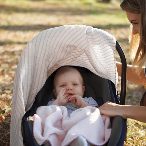 100% Meracorallo Muslin Baby Car Seat Cover, Cotton Infant Carrier Cover, Lightweight Breathable Soft Carseat Canopy
