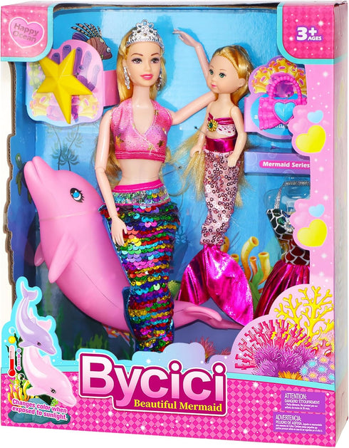 BYCICI Magical Mermaid Dolls Set for Girls 4-7 - Princess Twin Dolls with