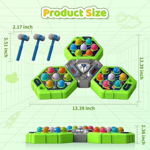 3-12 3 3 Hammers, 3 4 5 6 7+ Whack Game Mole for Toddlers, Toys for Year Old Boys Girls, Interactive Educational