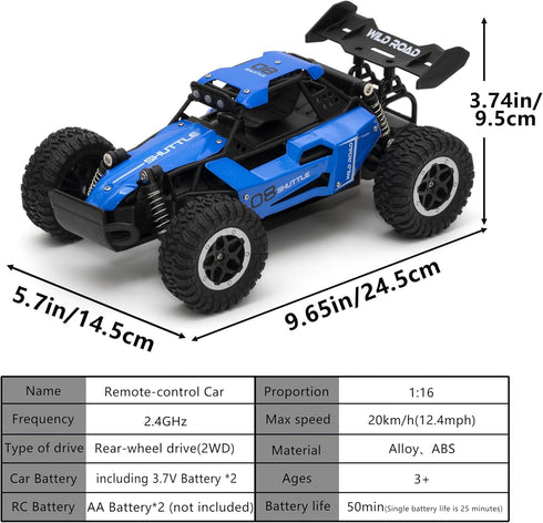 Great-JUNAMT 1:16 2WD 2.4GHz 20Km/h 3 4 5-12 Remote Control Car RC Cars All Terrain Monster Truck LED Headlights