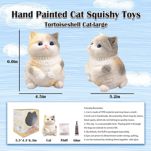 Big Hand Painted Cat Squishy ToysLarge Cute Ultra Soft Kitty Squeeze Fidget Toys for Stress Relief ,Kawaii Squishies