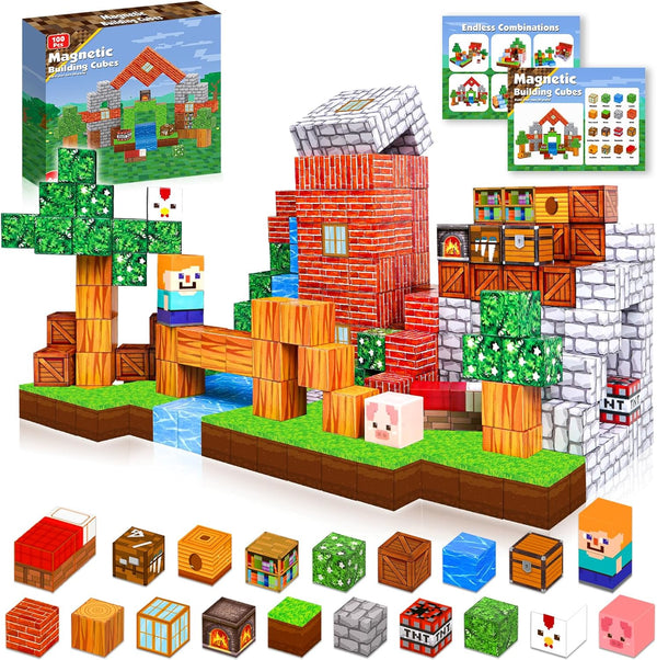 Goody King Magnetic Blocks, 100PCS Magnet Building Cube Game, STEM Montessori Stacking Toy for Boys & Girls