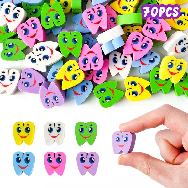 Kleeblatt Large Teeth Erasers for Kids, 70 PCS Fun Desk Pets for Classroom, Party Favors, Back to School Gifts