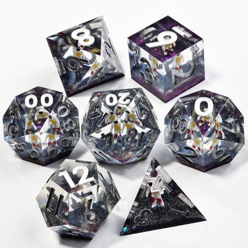 DND Sharp Edge Polyhedral Dice Set, Mini Planet Dice for Dungeons and Dragons, Handmade Peachy Galaxy
