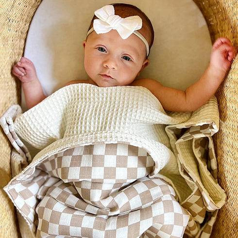 2 LifeTree Waffle Baby Blankets, Muslin Checkered Swaddle Blankets for Boys Girls, Layers Crib Stroller Blanket