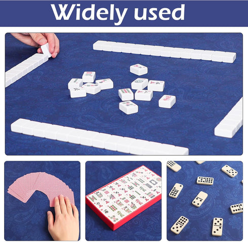 31.5 inches) Mahjong Mat, Mahjong Table Mat with Prints & Extra Dice, for Poker, Card, Mahjong, Dominoes Games (Blue