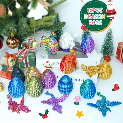 Set 3D (12PCS Balkwan Dragon Eggs Gift with Surprise Mini Winged Dragon Inside Printed Articulated Crystal Toy Easter