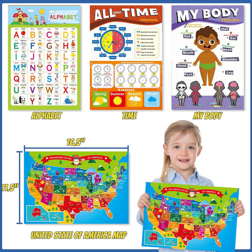 Gifts2U Sets Pretend Play School for Kids - With Teacher Bag, Whiteboard, Learning Clock, Educational Posters
