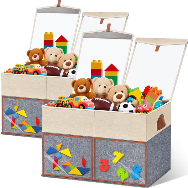 2 Pack Large Toy Storage Box with Clear Lids Collapsible Toy Organizer