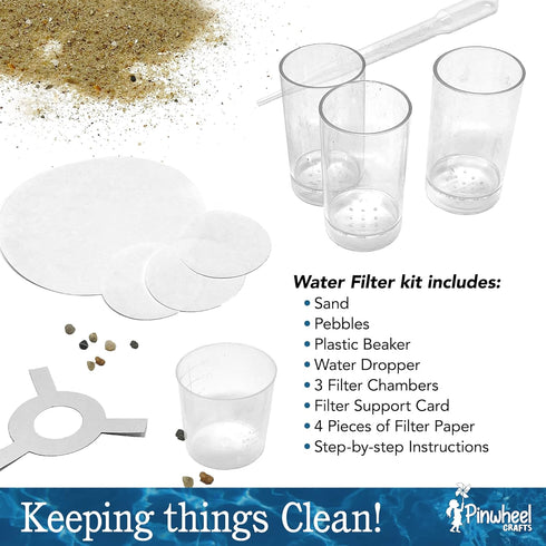 Water Filter DIY Kit for Kids - Educational Water Purification STEM Kits with Sand, Pebbles, Filter Chamber & Paper