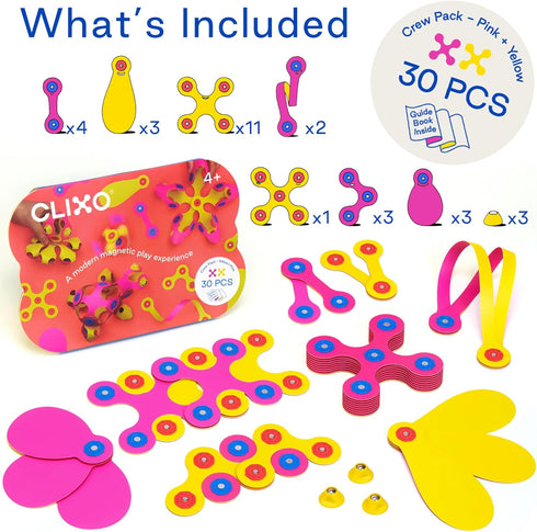 Clixo Crew 30 Piece Pack - Flexible, Durable Magnetic Building Toy for STEM Play, Ages 4-99