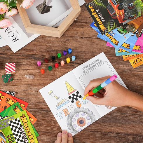 24 BenLouis Pcs Monster Truck Mini Coloring Books Kids Monster Car Party Favors Small Activity Books Bulk for Kids