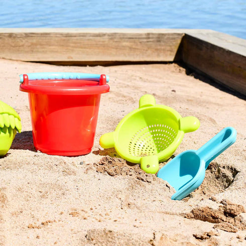 Set 5 18 HABA Sand Toys Basic - Piece Bundle with Plastic Pail, Sieve, Mold, Scoop and Sifting Shovel Sized just