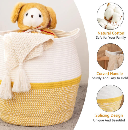 Storage(17"x17"),Large KAKAMAY Woven Baskets for Cotton Rope Woven Baby Laundry Hamper,Collapsible Laundry Basket