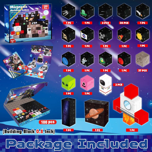 Blocks-100PCS 2026 3 4 5 6 7 8 9 10 Annexfun Magnetic Magnetic Building Blocks,Space Rocket Magnetic Tiles Cubes