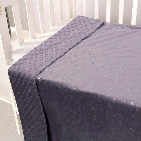 Baby Blanket for Boys Girls, Soft Minky with Double Layer Dotted Backing, Star and Moon Printed, 30 x 40 Inch Receiving
