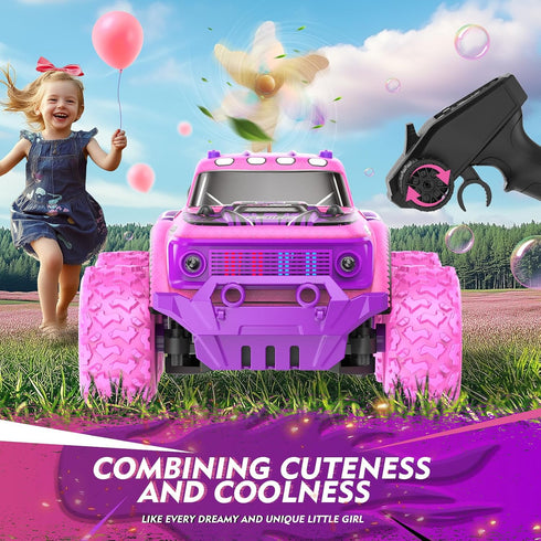 1:20 20Km/h 2.4GHz Remote Control Car for Girls: Scale Pink Purple Rc Truck with LED Light and DIY Windmills - All