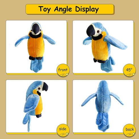 Houwsbaby 9'' Blue Electronic Musical Talking Parrot Plush Toy - Interactive Toy, Recording Stuffed Animal for Kid Girl