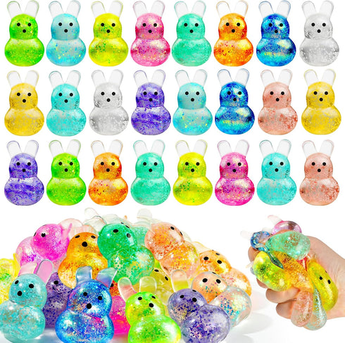 AUZXMCN 24PCS Easter Squishy,Easter Basket Stuffers Bunny Stress Balls for Kids,Easter Toys Stress