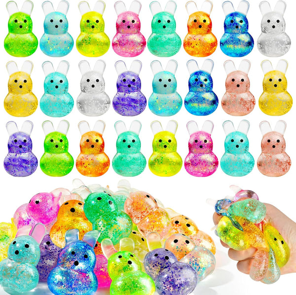 AUZXMCN 24PCS Easter Squishy,Easter Basket Stuffers Bunny Stress Balls for Kids,Easter Toys Stress