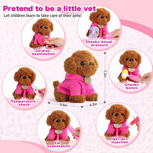 3-5 2 3 4 Set Doctor Kit for Toddlers Girl Toys Birthday Gift for Year Old Girls Kids Doctors Play with Plush Dog, Toy