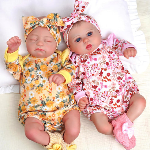 BABESIDE 3 Pcs Baby Doll Clothes for 17-22 Inch Dolls, Outfit Accessories with Floral Pattern for Newborn Girl, Yellow