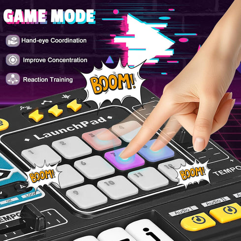 3 4 5 6 Set DJ Mixer for Kids, Toddler DJ Mixing Table with DJ Turntable, Game Mode, Light & Speed Control