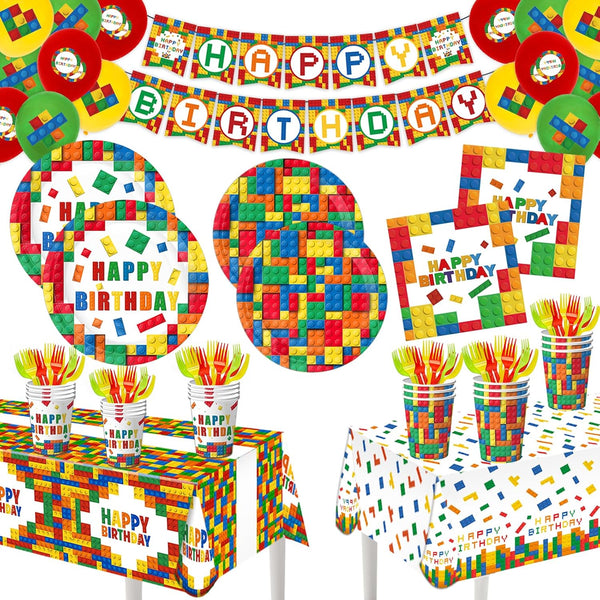 Bolake Building Block Party Plates Building Block Birthday Party Supplies Decorations Serve 25