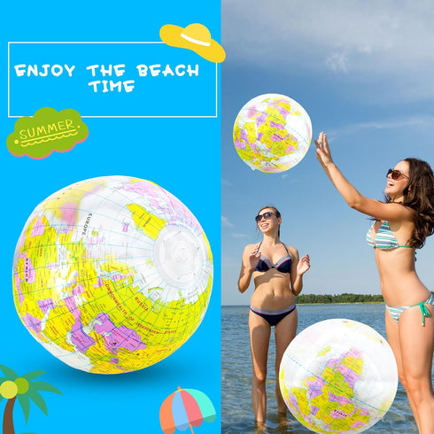 16 inches Inflatable Globe, Blow up World Globe PVC Earth Beach Ball, Classroom Playing or Teaching Party Favors