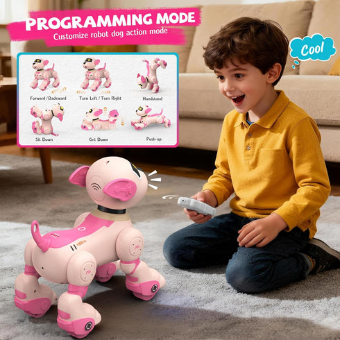 Programmable PRANITE Robot Dog Toy for Kids, RC Smart Robotic Puppy Interactive Touch Music Remote Control Follow Mode