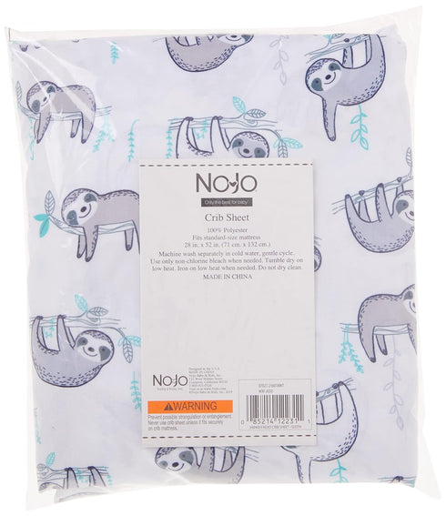 Fitted Crib Sheet in Soft Grey, White & Aqua Sloth Pattern