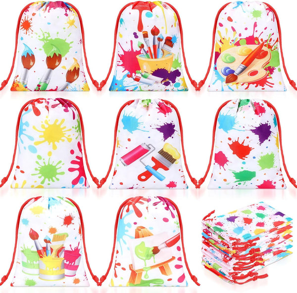 Honoson 24 Pieces Paint Art Gift Favor Bags, Painting Theme Drawstring Bags for Kids Art Party Birthday Decorations