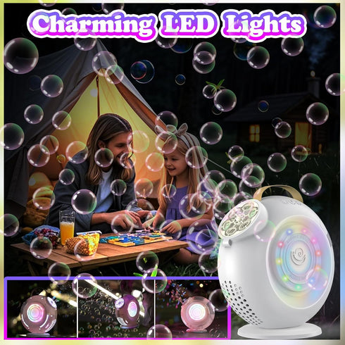 FORALES 15000+ 90 360 Bubble Machine, Automatic Bubble Maker Rechargeable, Big Bubbles per Min, Colorful LED Lights