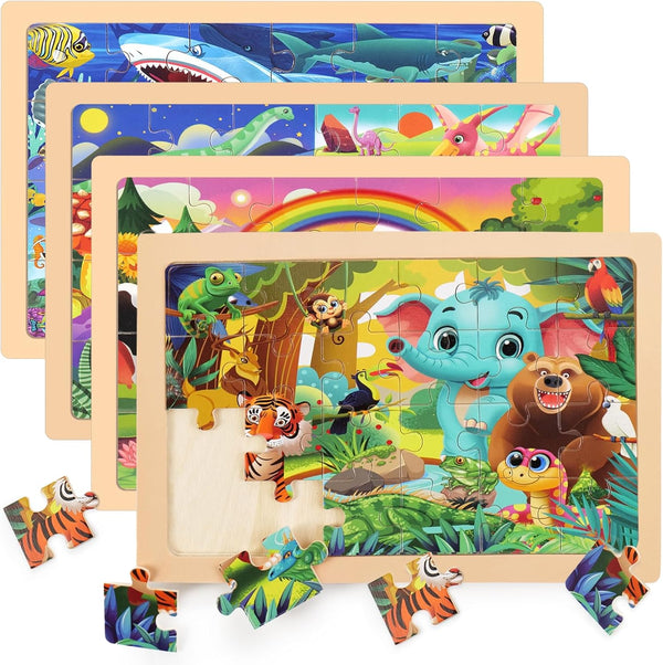 Nexority 4 Packs 24 PCs Wooden Puzzles for Kids Ages 3-5, Montessori Toddler