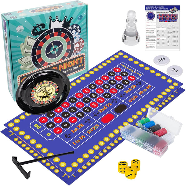 Extguds Roulette Wheel and Craps Set - 10 Inch Roulette Wheel, 200 Chips, 3 Dices, Perfect for Game Night Party