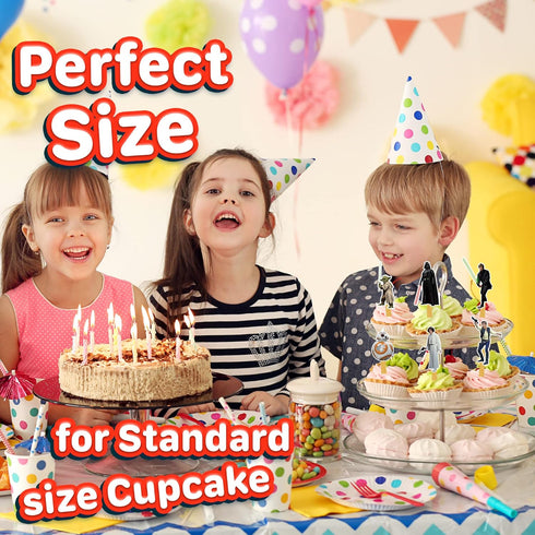 24x Galactic Space Cupcake Toppers, Durable Picks for Kids' Birthday Décor
